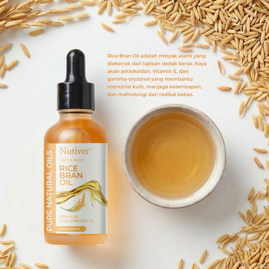NUTIVER Rice Bran Oil 50ml Minyak Dedak Beras Cold Pressed untuk Wajah & Rambut