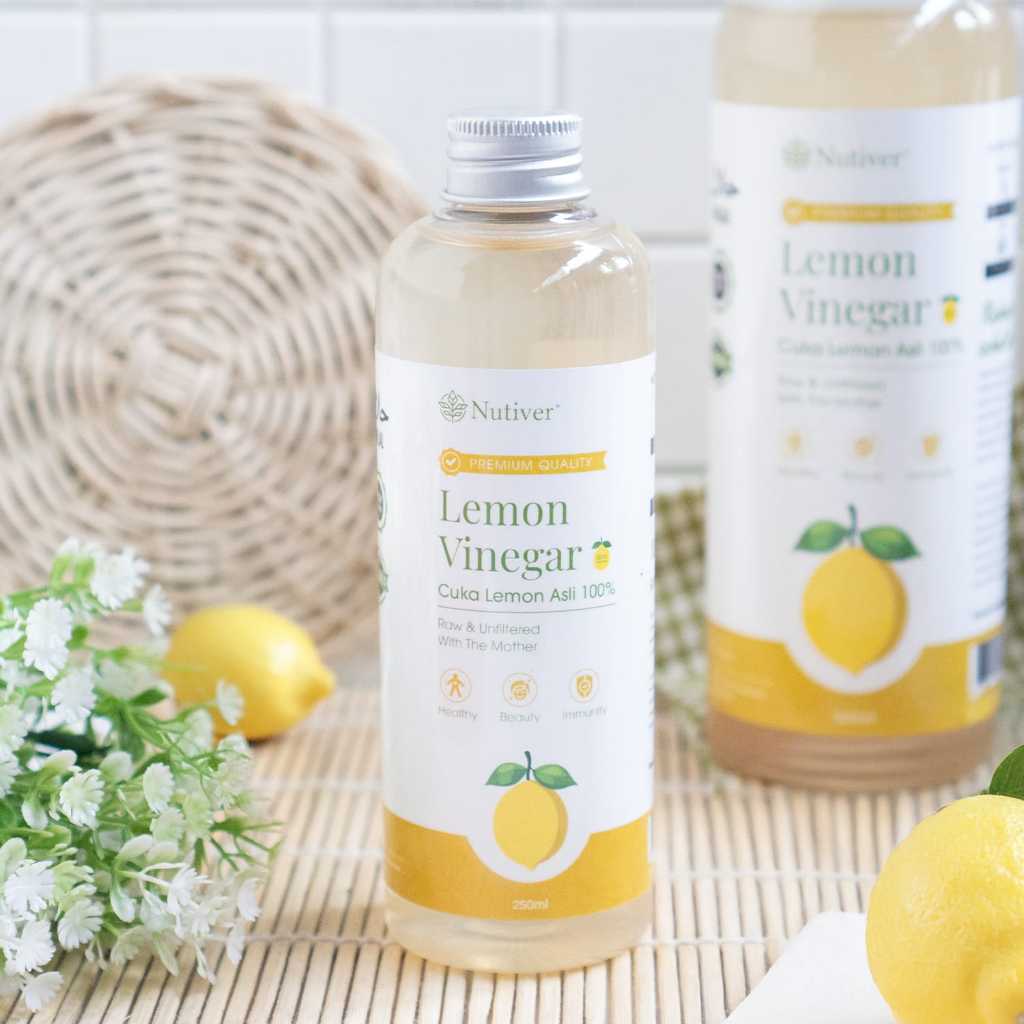 NUTIVER Cuka Lemon Murni 500ml Asli Fermentasi Alami Lemon Cider Vinegar untuk Diet & Pencernaan