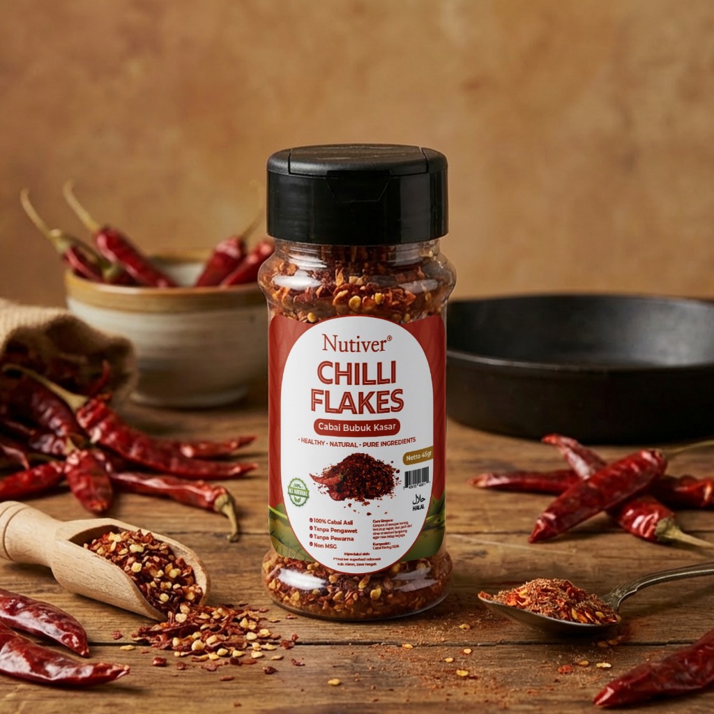 NUTIVER Chilli Flakes Cabai Bubuk Kasar 45gr Cabe Bubuk Original Bubuk Cabe Pedas Alami Tanpa MSG