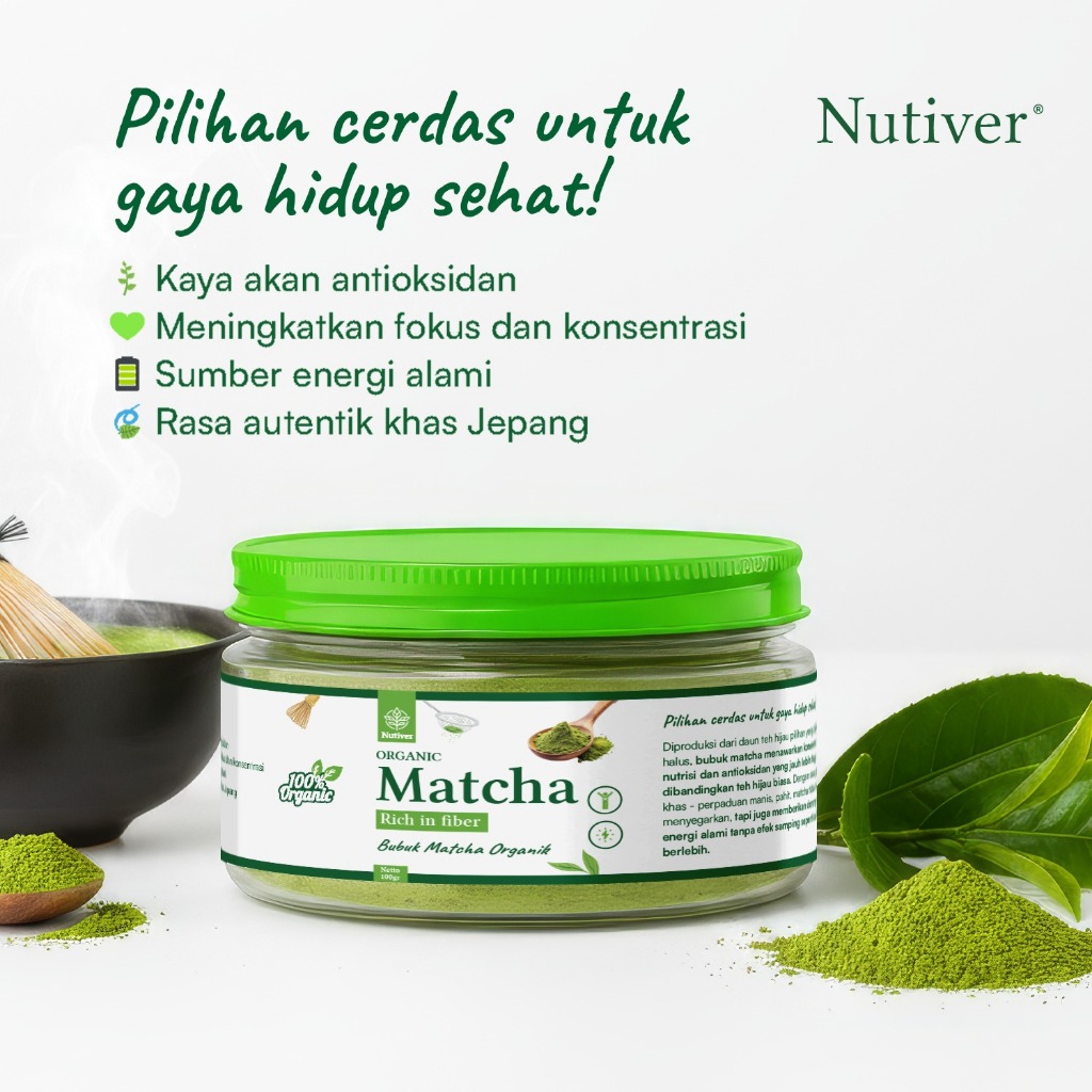 NUTIVER Pure Matcha Powder Premium Matcha Bubuk Matcha Organic & Original 100gr