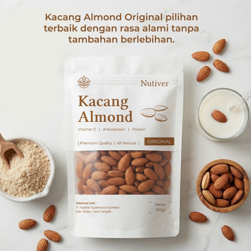 NUTIVER Kacang Almond Original 250gr Almond Natural Siap Makan Snack Sehat Tanpa Pengawet