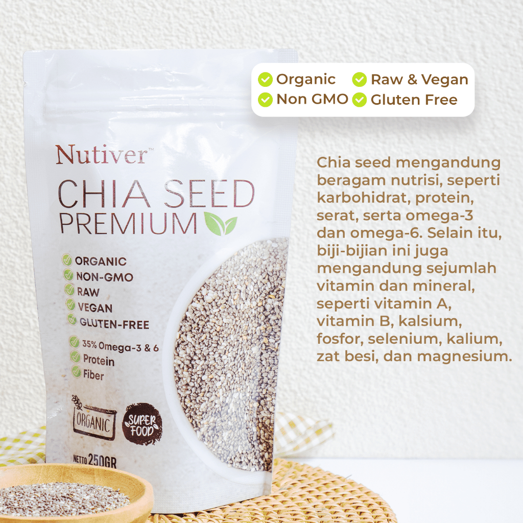 NUTIVER Chia Seed Organik 250gr Biji Chia Meksiko Superfood Kaya Serat & Omega 3