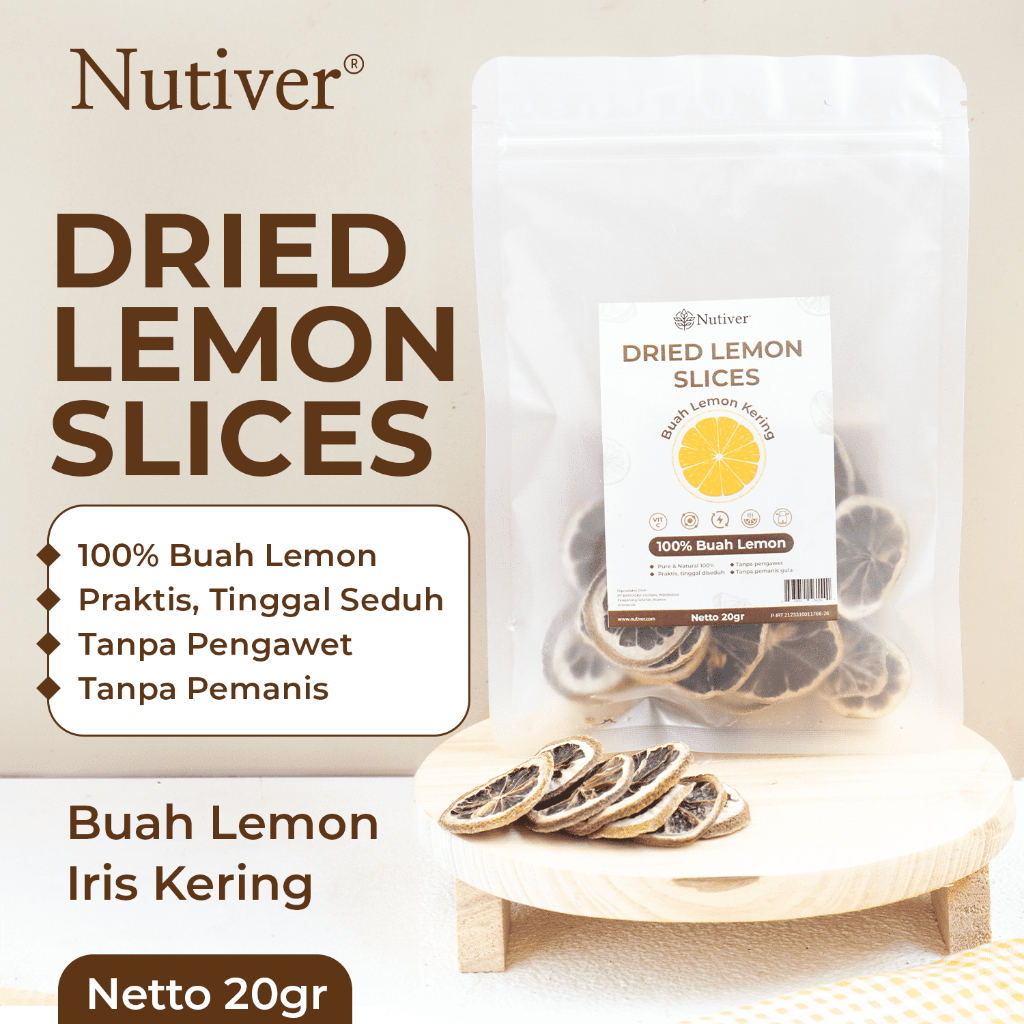 NUTIVER Lemon Kering Alami Dried Lemon Slices untuk Infused Water & Teh Minuman Sehat Diet Detox