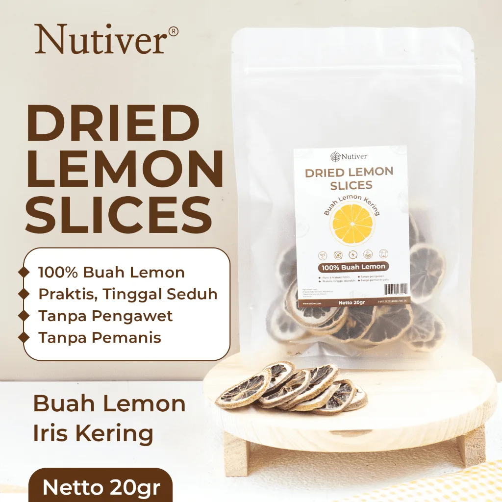 NUTIVER Lemon Kering Alami Dried Lemon Slices untuk Infused Water & Teh Minuman Sehat Diet Detox
