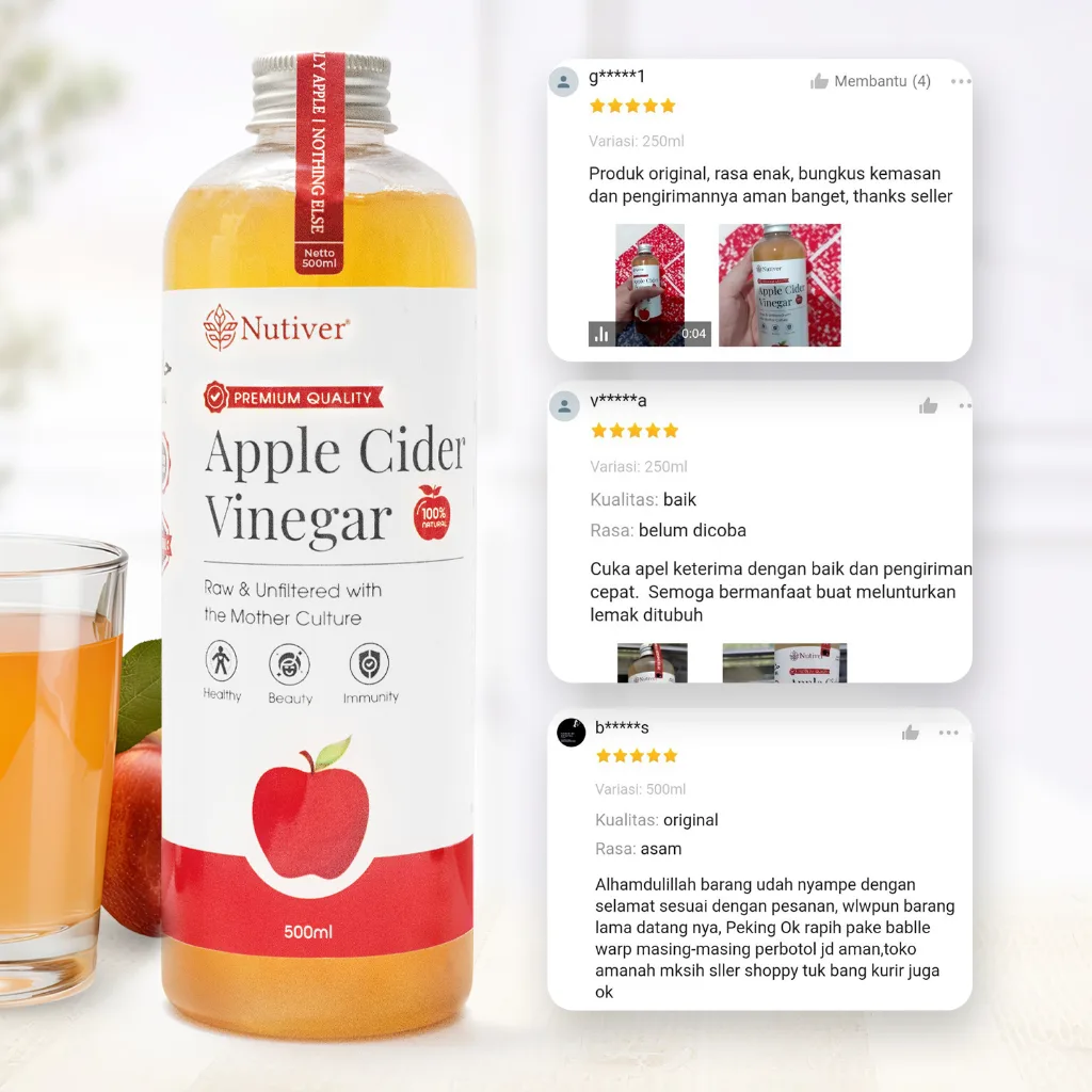 NUTIVER Cuka Apel With The Mother / Apple Cider Vinegar