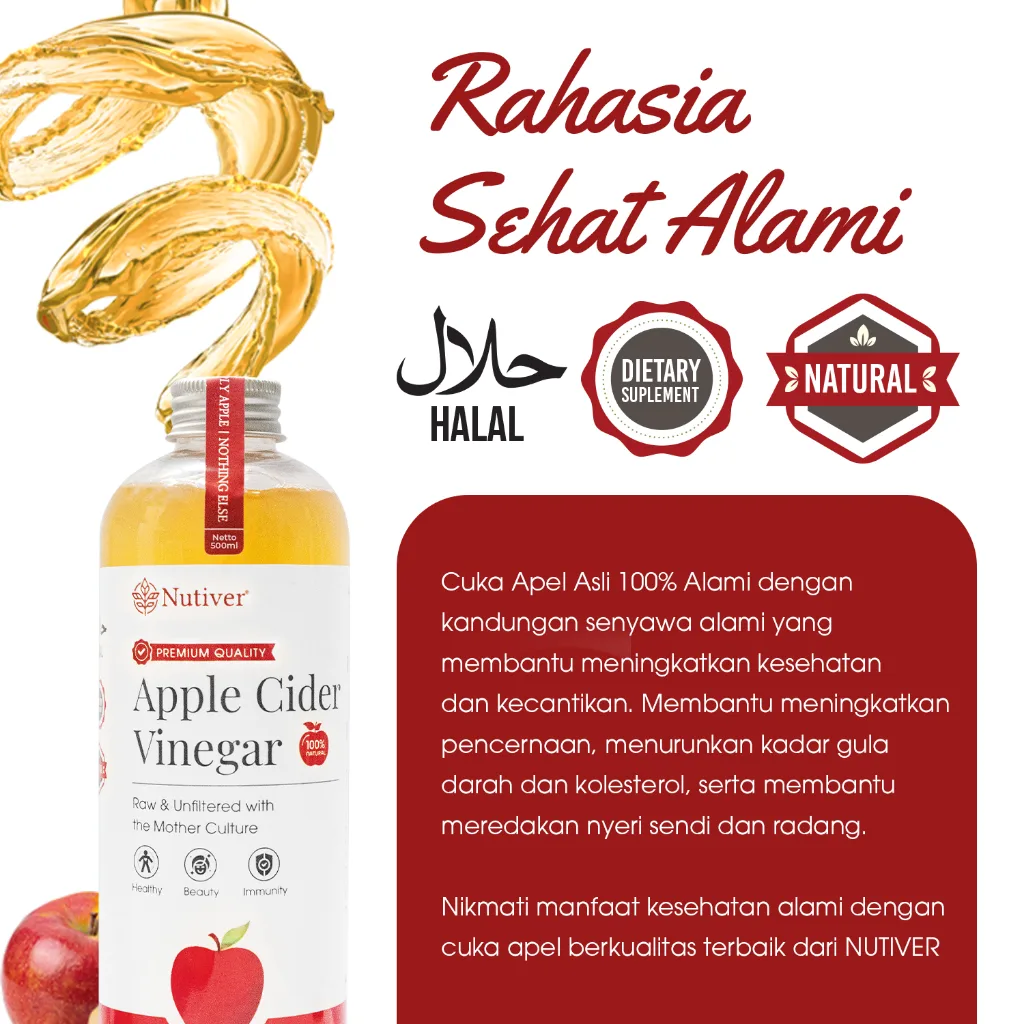 NUTIVER Cuka Apel With The Mother / Apple Cider Vinegar