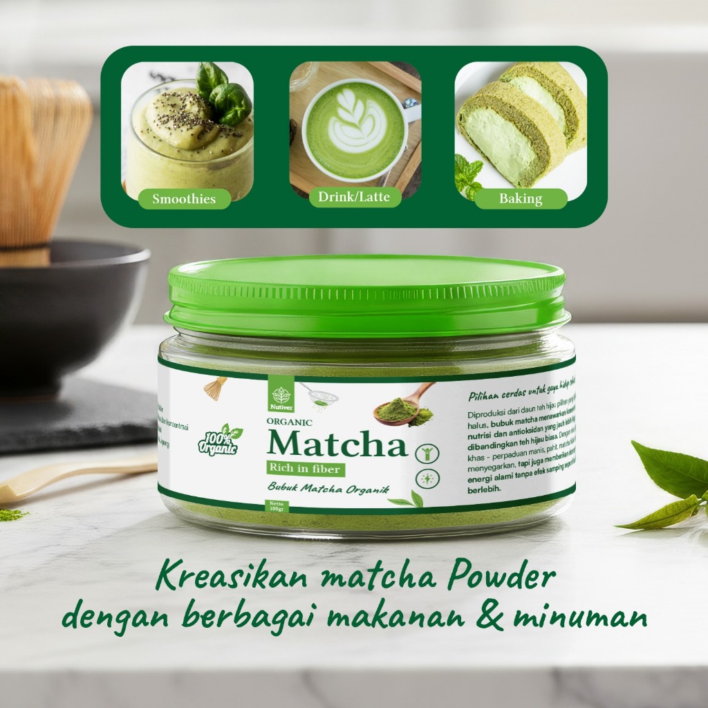NUTIVER Pure Matcha Powder Premium Matcha Bubuk Matcha Organic & Original 100gr