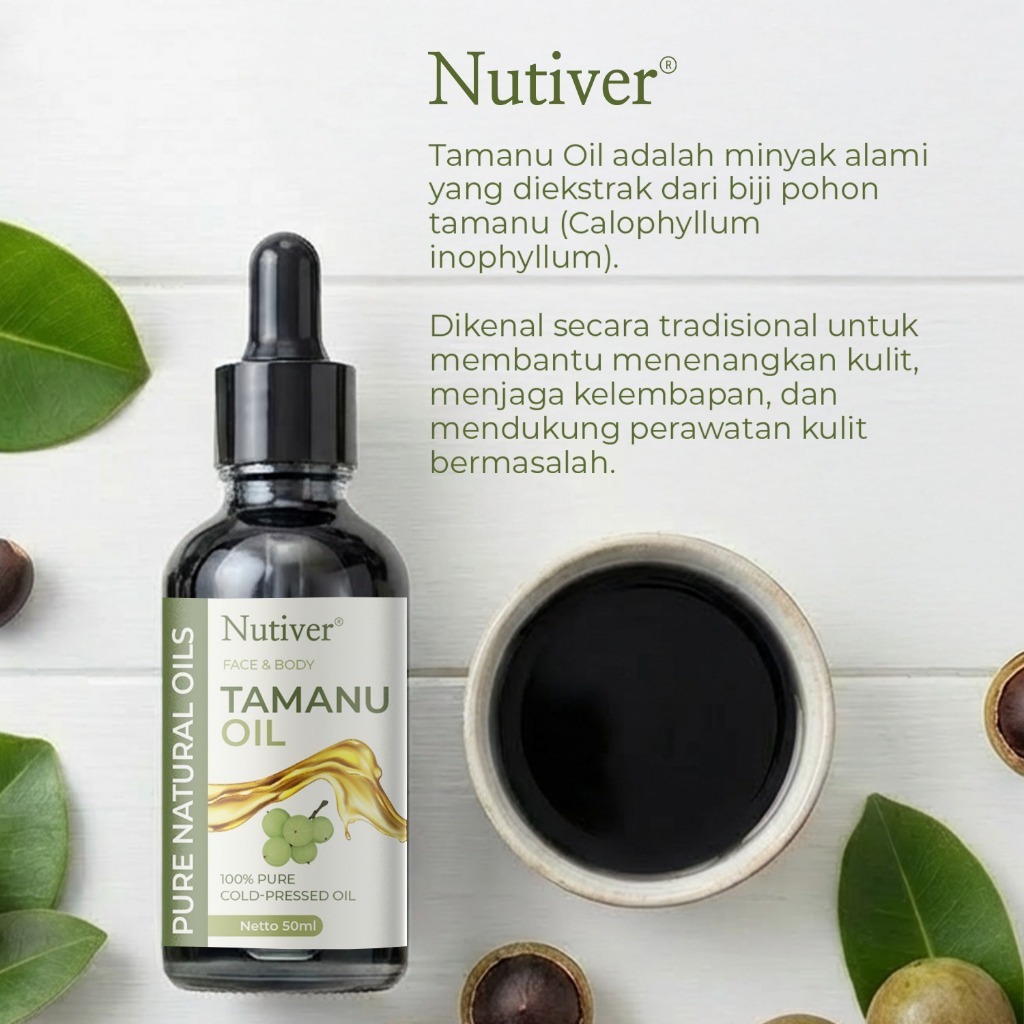 NUTIVER Tamanu Oil 50ml Asli Cold Pressed Minyak Tamanu untuk Wajah, Jerawat & Bekas Luka