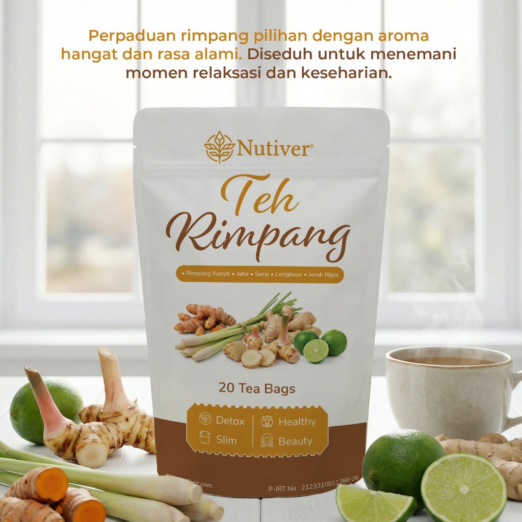 NUTIVER Teh Rimpang Herbal 20 Tea Bag – Teh Celup Detox Diet Slim Kunyit Jahe Minuman Herbal Kesehatan Tubuh