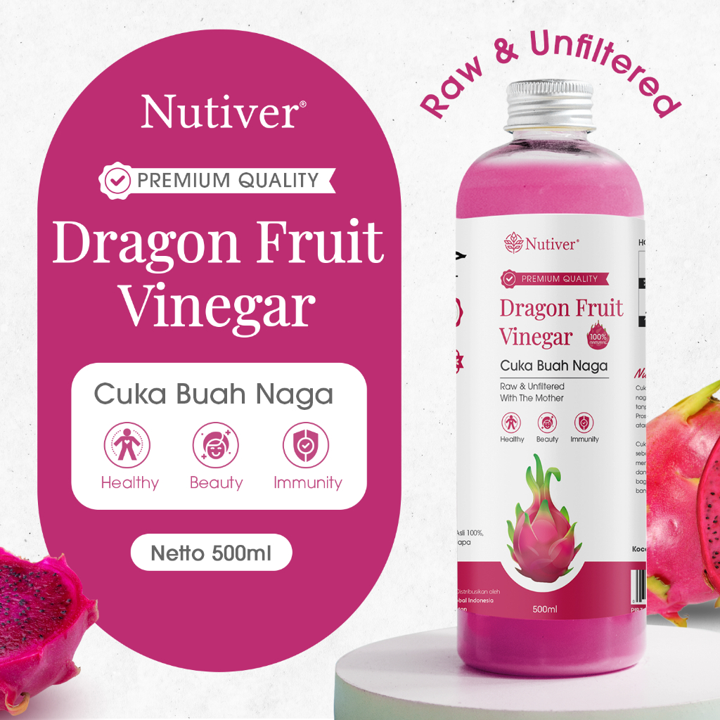 NUTIVER Cuka Buah Naga With Mother Murni 500ml Cuka Naga Dragon Fruit Vinegar Untuk Diet dan Detox