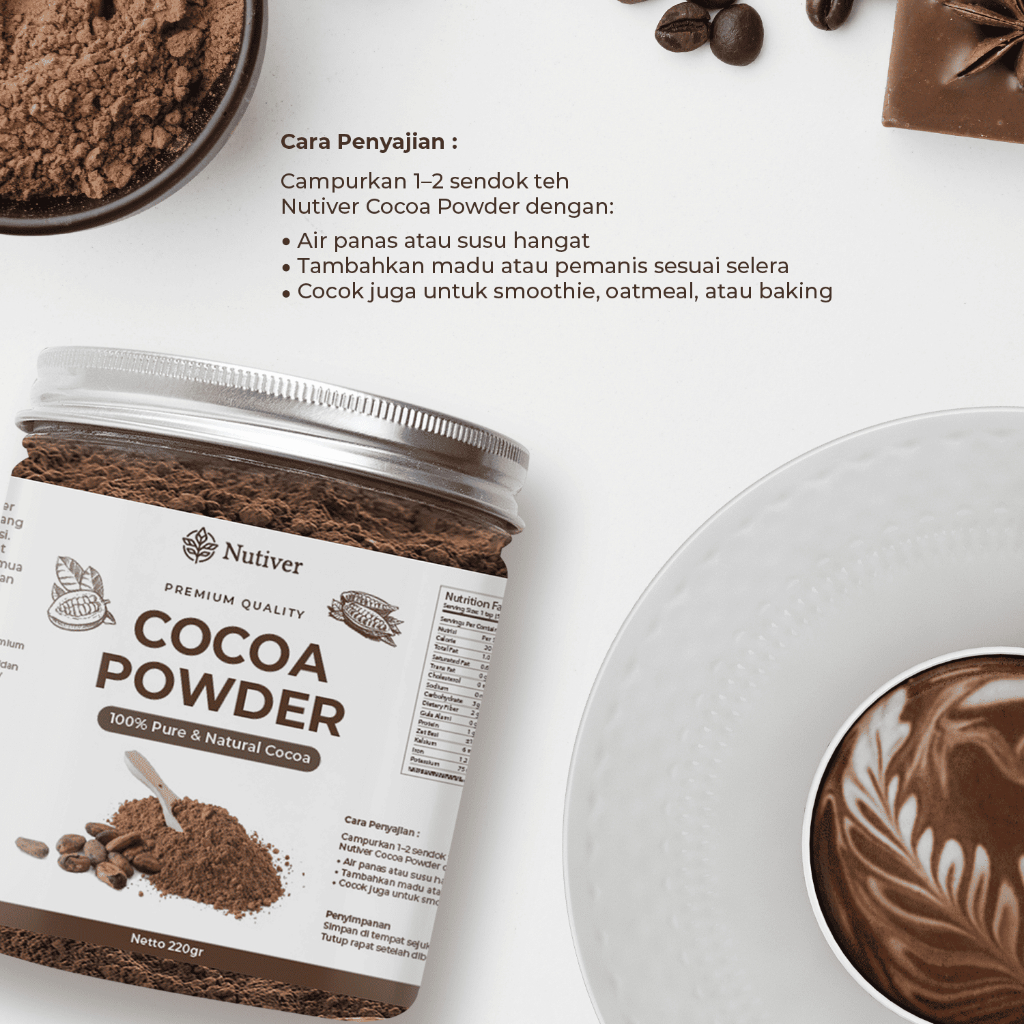 Nutiver Cocoa Powder Bubuk Coklat Premium Coklat Bubuk Original Pure Tanpa Gula 220gr