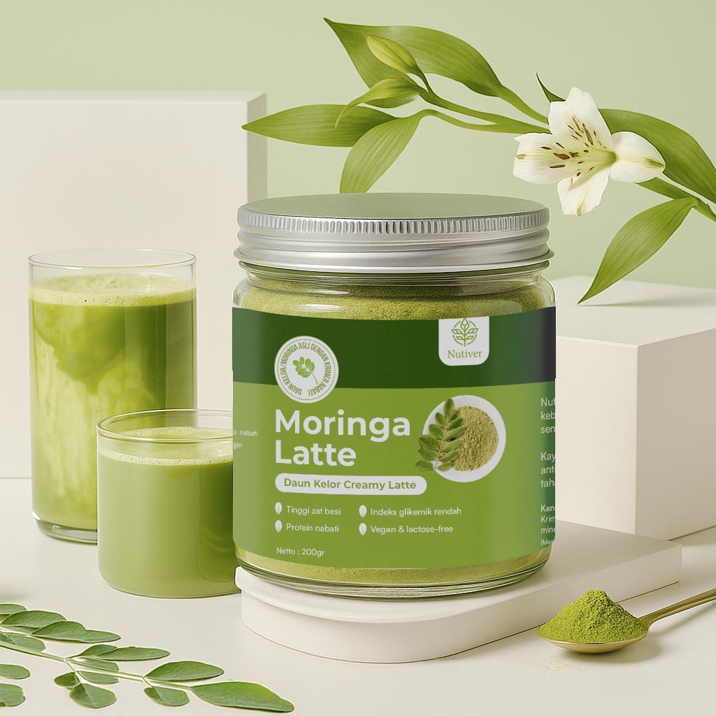 NUTIVER Moringa Latte Minuman Daun Kelor Bubuk Kelor Latte Vegan Moringa Powder Bebas Laktosa 200gr