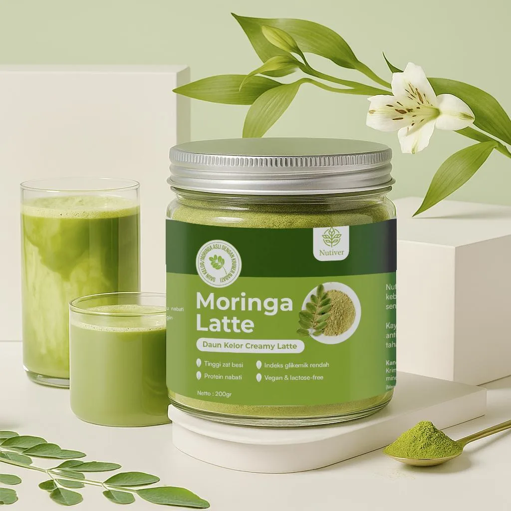 NUTIVER Moringa Latte Minuman Daun Kelor Bubuk Kelor Latte Vegan Moringa Powder Bebas Laktosa 200gr