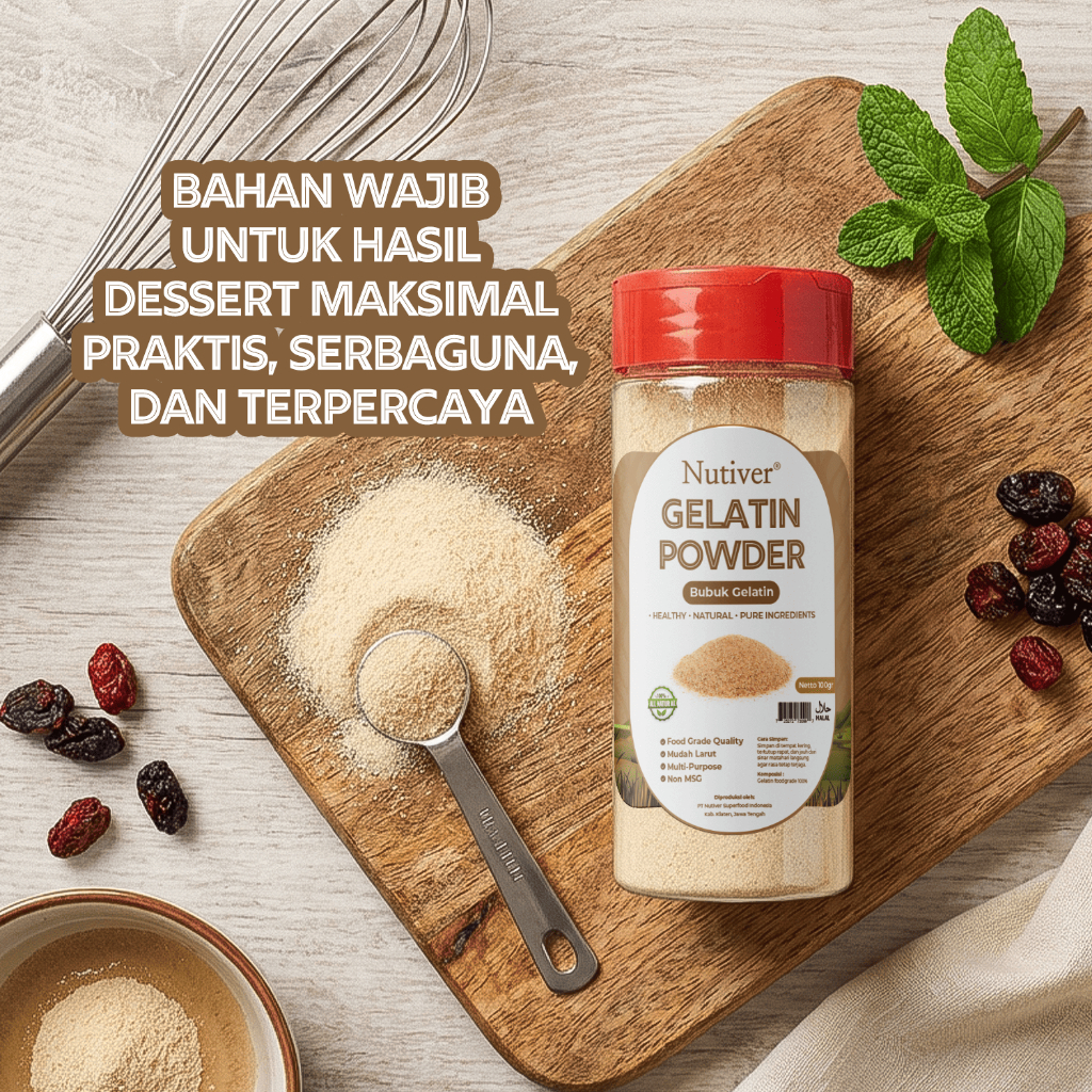NUTIVER Gelatin Bubuk Food Grade 65gr Gelatin Powder Dessert Jelly Puding Kue