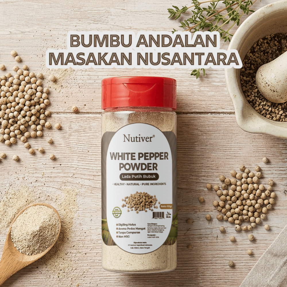 Nutiver Lada Putih Bubuk 90gr White Pepper Powder Asli Bumbu Dapur Premium Non MSG