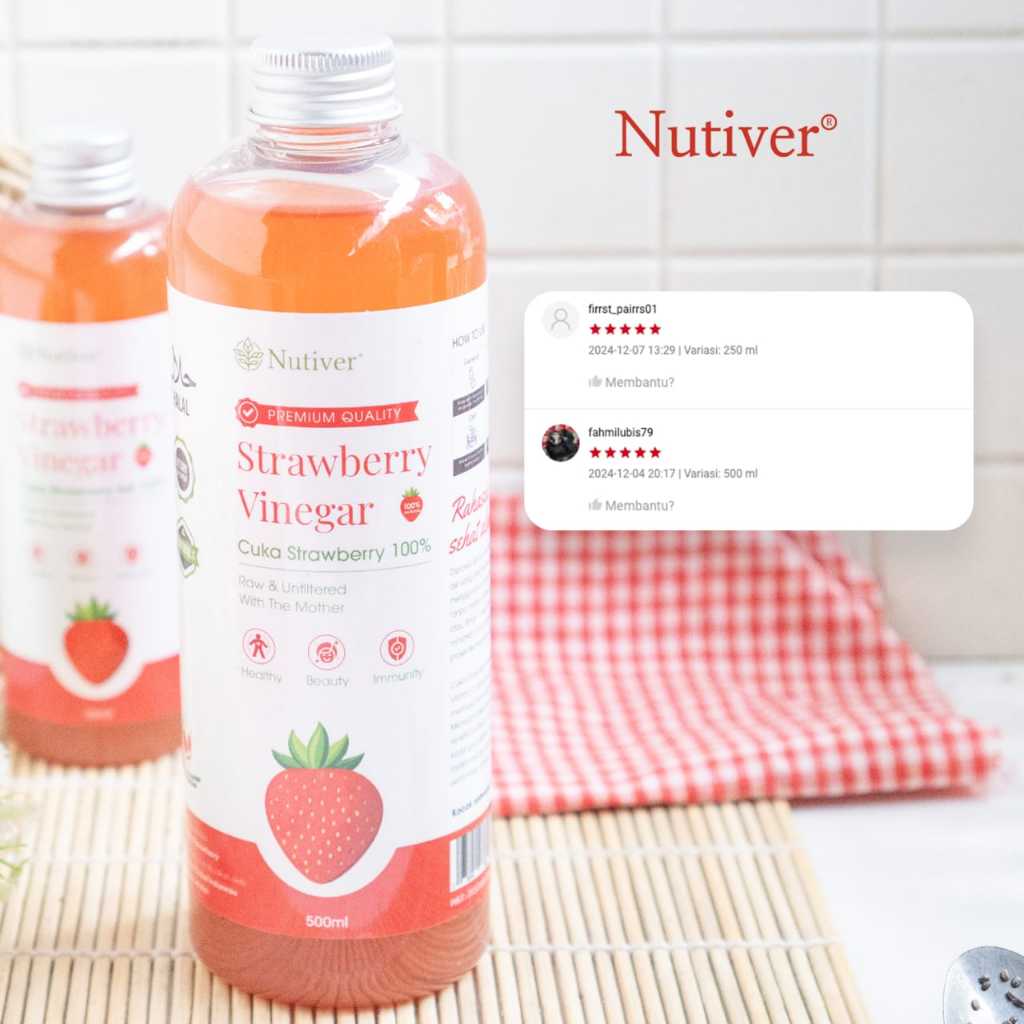 NUTIVER Cuka Buah Strawberry With Mother Strawberry Cider Vinegar Alami Original  500ml