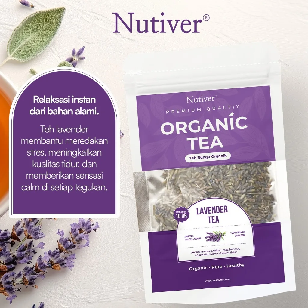 Nutiver Teh Bunga Organik Lavender Teh Herbal Aromatic Menenangkan Relaksasi Sebelum Tidur 10gr