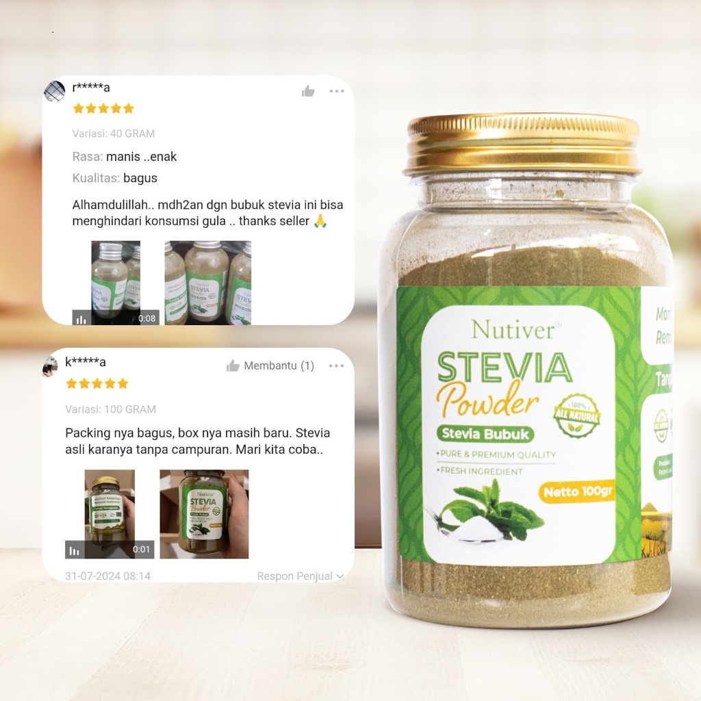 NUTIVER Gula Stevia Bubuk 100gr Bubuk Daun Stevia Pengganti Gula Stevia Powder Natural Sweetener
