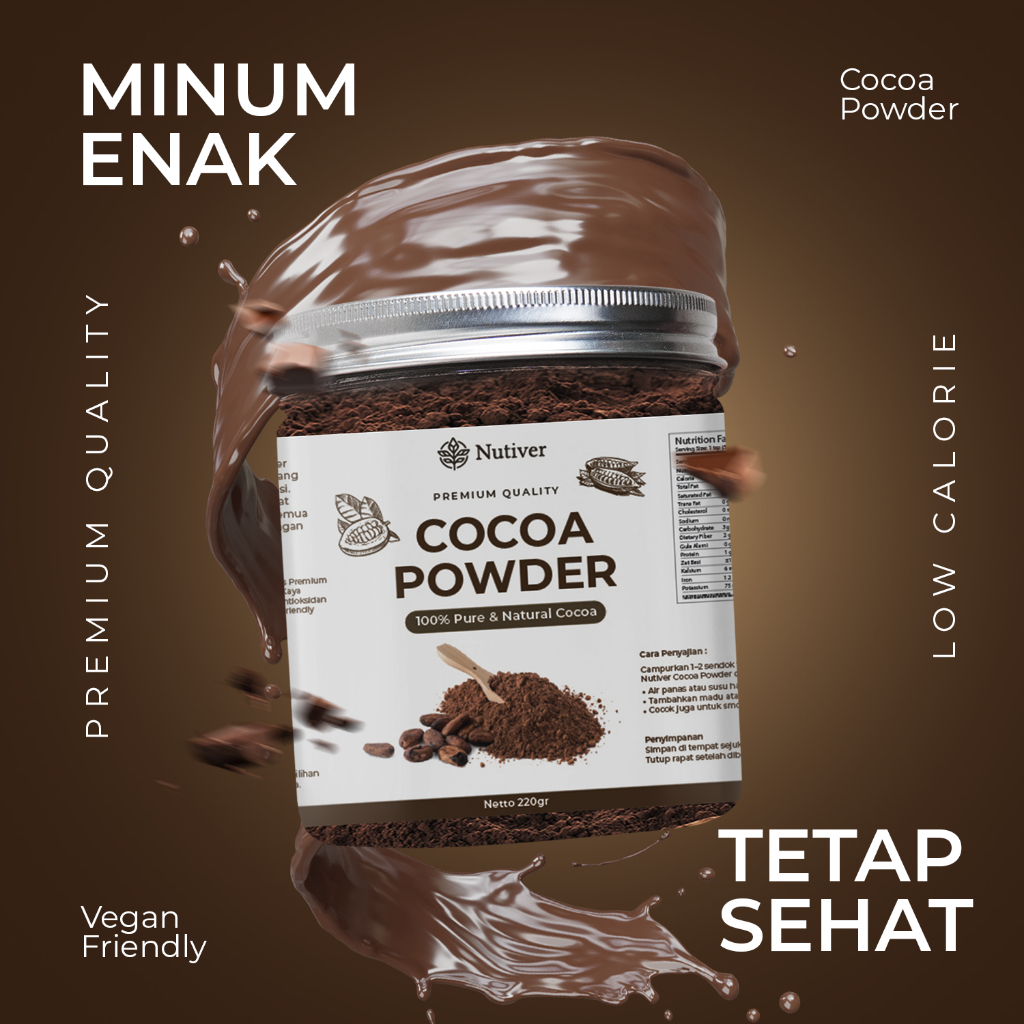 Nutiver Cocoa Powder Bubuk Coklat Premium Coklat Bubuk Original Pure Tanpa Gula 220gr