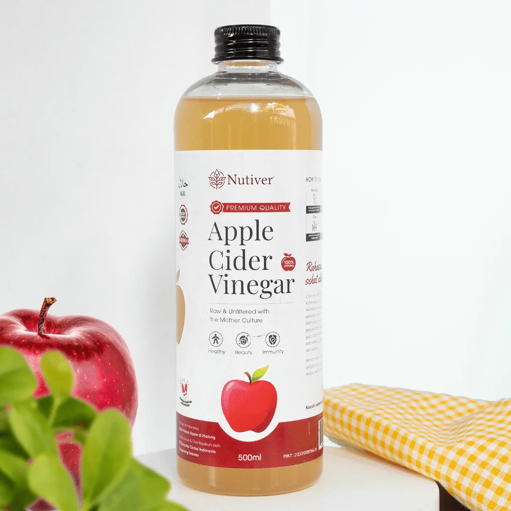 NUTIVER Cuka Apel Organik 500ml With The Mother Apple Cider Vinegar Original untuk Diet