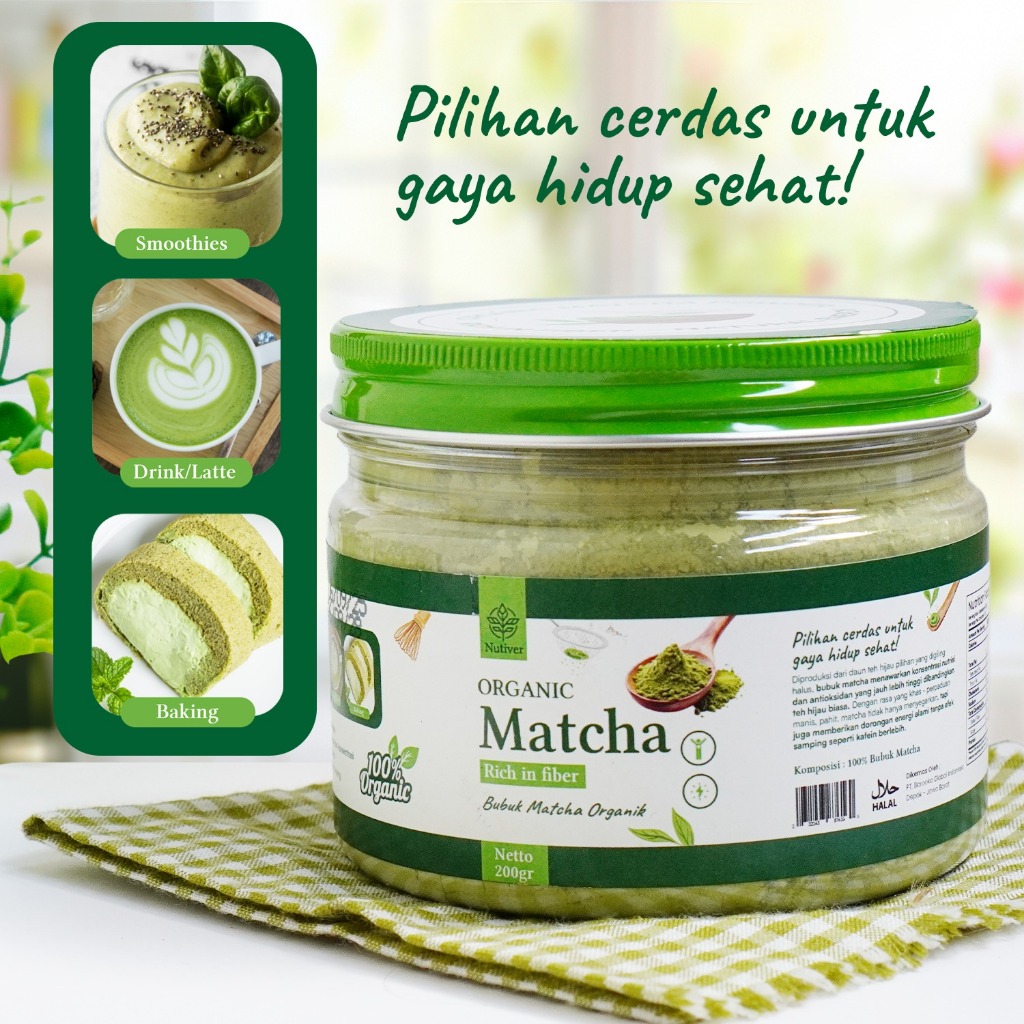 NUTIVER Pure Matcha Powder Premium Matcha Bubuk Matcha Organic & Original 200gr