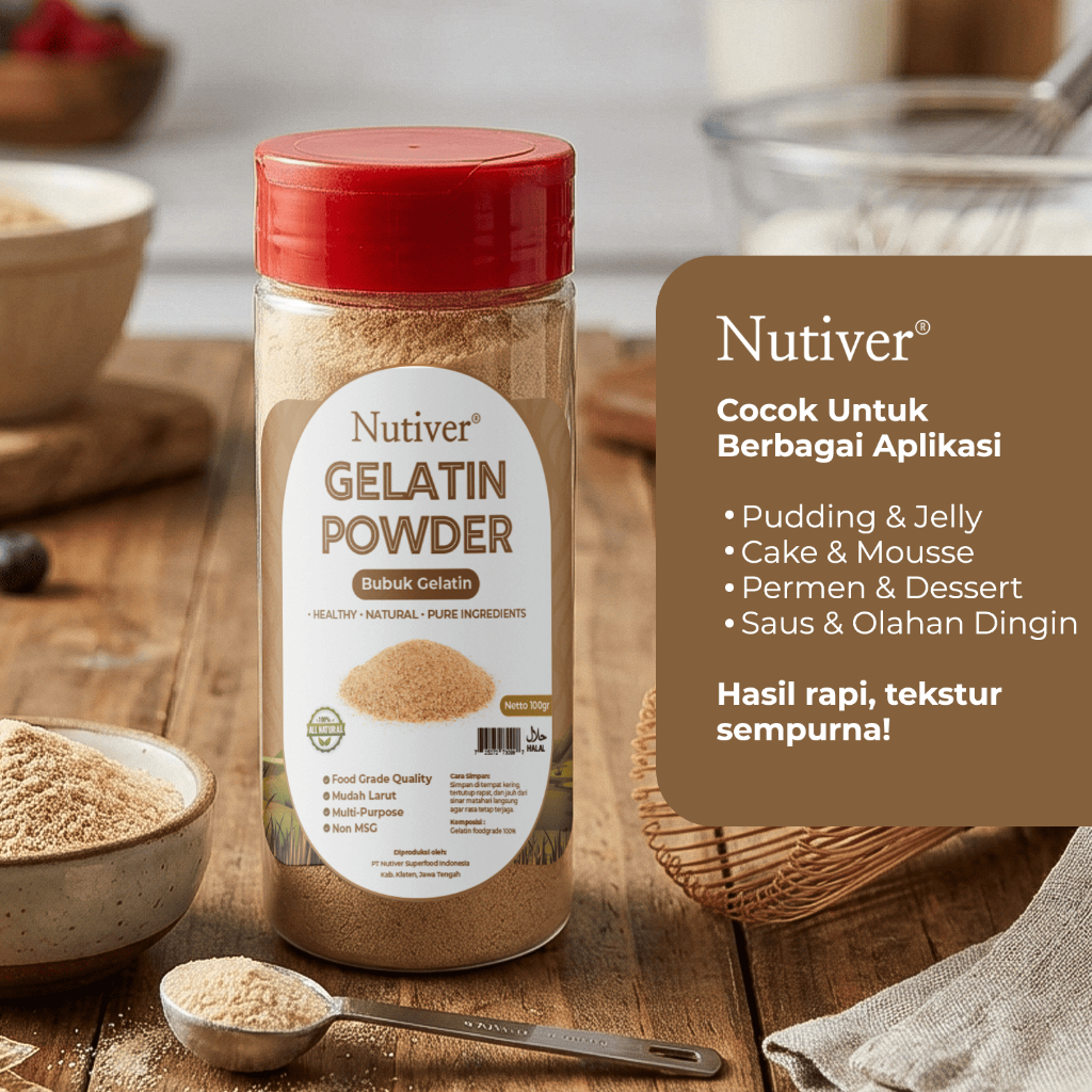 NUTIVER Gelatin Bubuk Food Grade 65gr Gelatin Powder Dessert Jelly Puding Kue