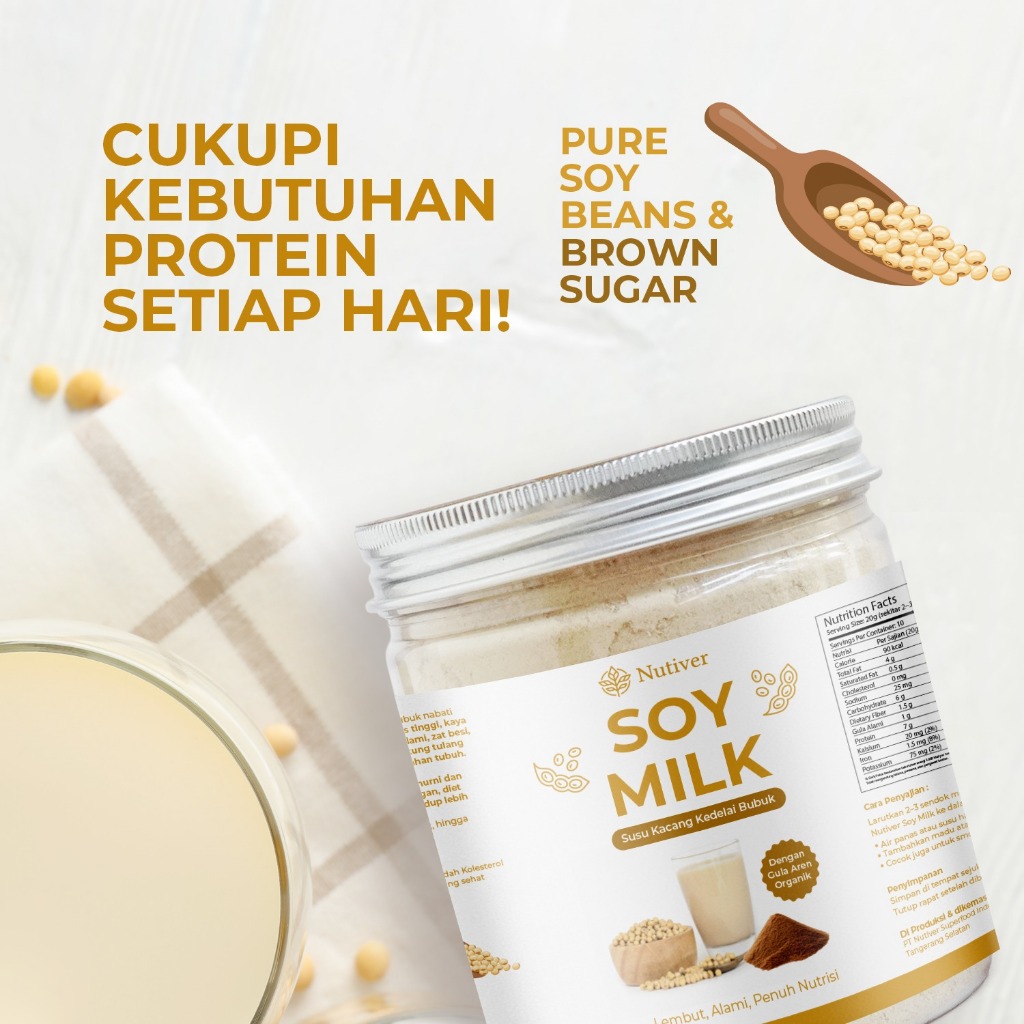 NUTIVER Susu Kedelai Bubuk Soy Milk Powder Kedele Bubuk Alami Dengan Gula Aren  Asli 200gr