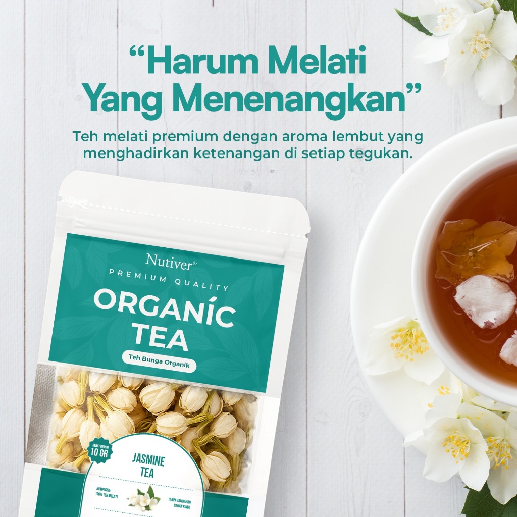 Nutiver Teh Bunga Melati Organik Organic Tea Jasmine  Premium Relaxing Aroma Harum Alami 10gr