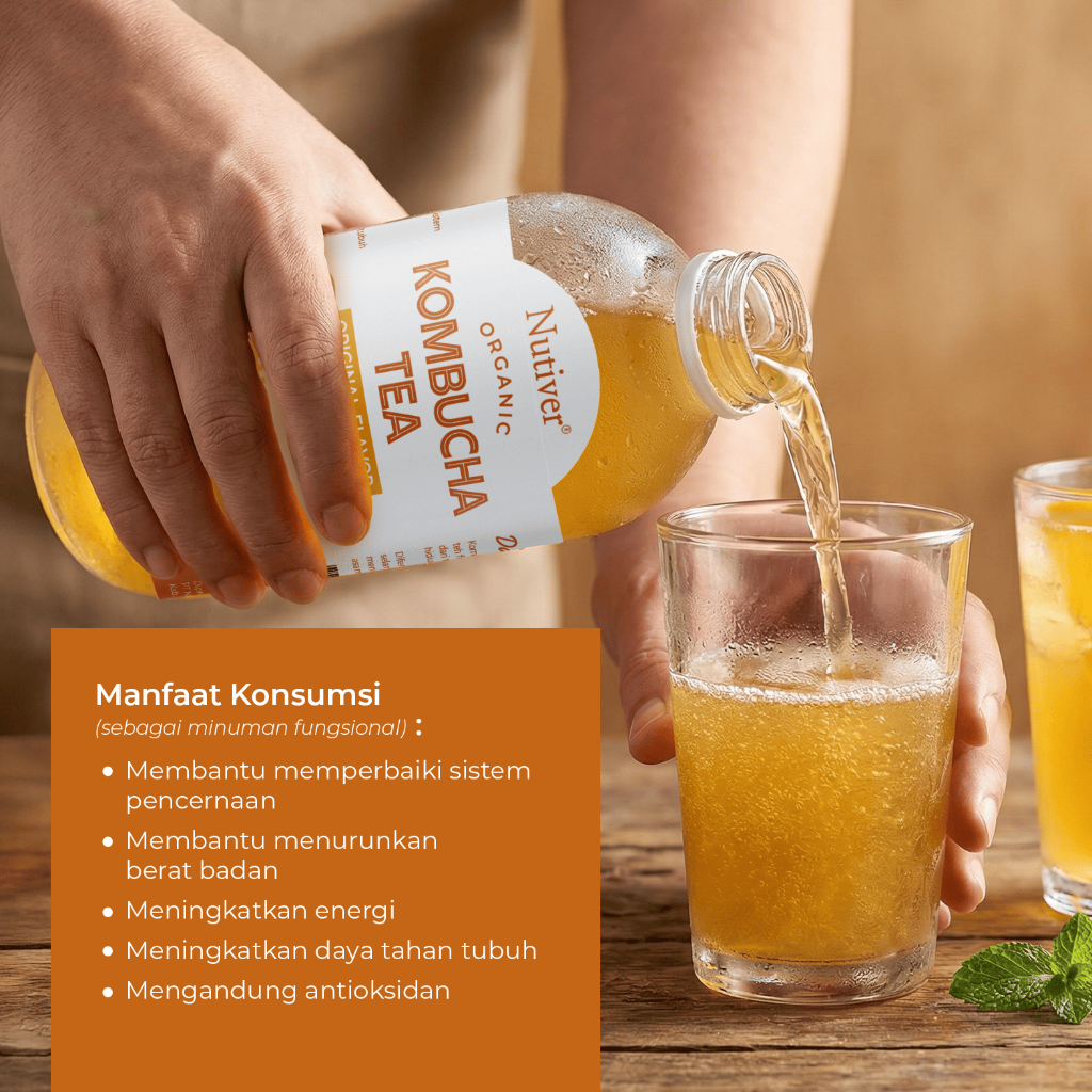 NUTIVER Organic Kombucha Tea | Teh Kombucha | Fermentasi Alami | Probiotik Alami | Original Flavour | Fresh Brew