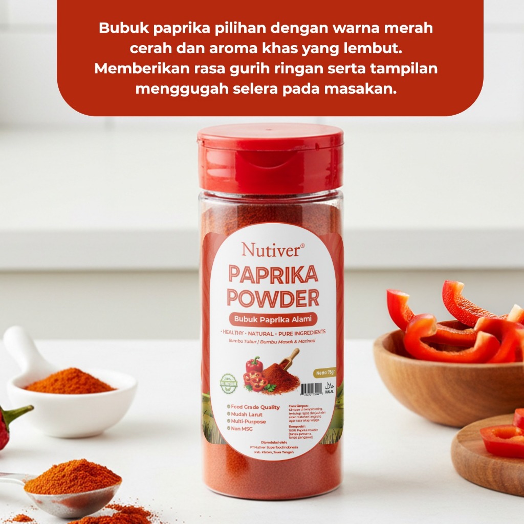 NUTIVER Paprika Powder 75gr Paprika Bubuk Alami Non MSG Tanpa Pengawet Bumbu Masak & Marinasi
