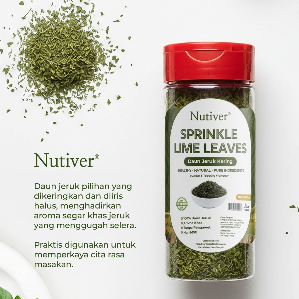 NUTIVER Lime Leaves Flakes 60gr Daun Jeruk Kering Tabur Bumbu Masak Alami Non MSG