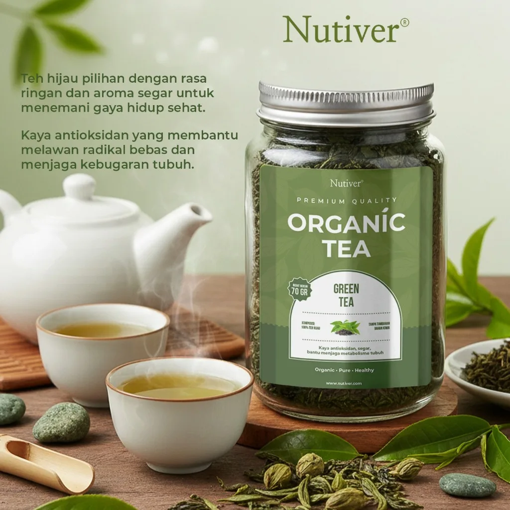 NUTIVER Green Tea Organik Teh Hijau Premium Loose Leaf Natural