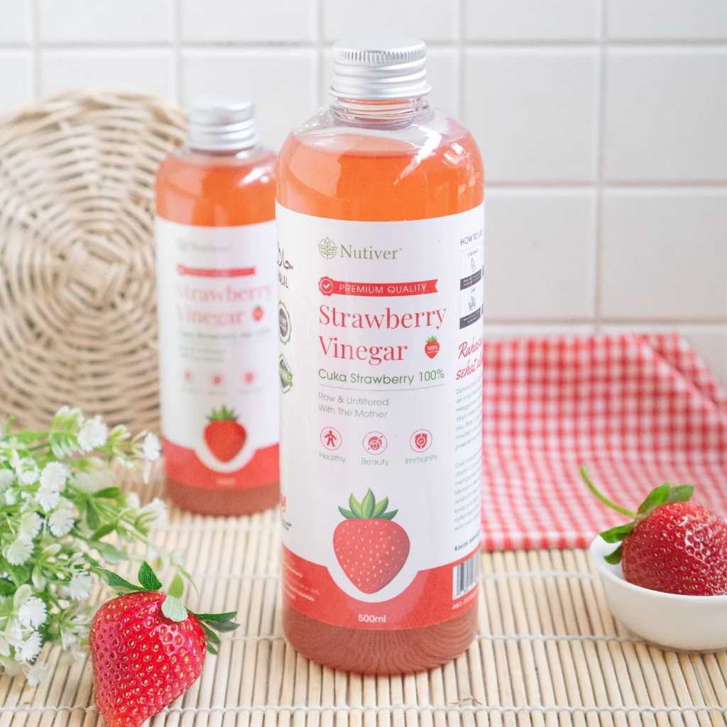 NUTIVER Cuka Buah Strawberry With Mother Strawberry Cider Vinegar Alami Original  500ml