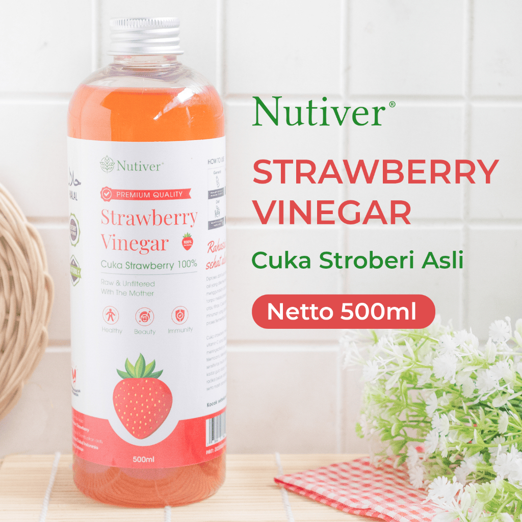 NUTIVER Cuka Buah Strawberry With Mother Strawberry Cider Vinegar Alami Original  500ml