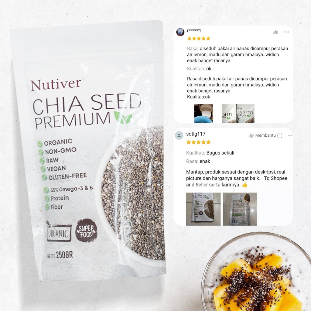 NUTIVER Chia Seed Organik 250gr Biji Chia Meksiko Superfood Kaya Serat & Omega 3