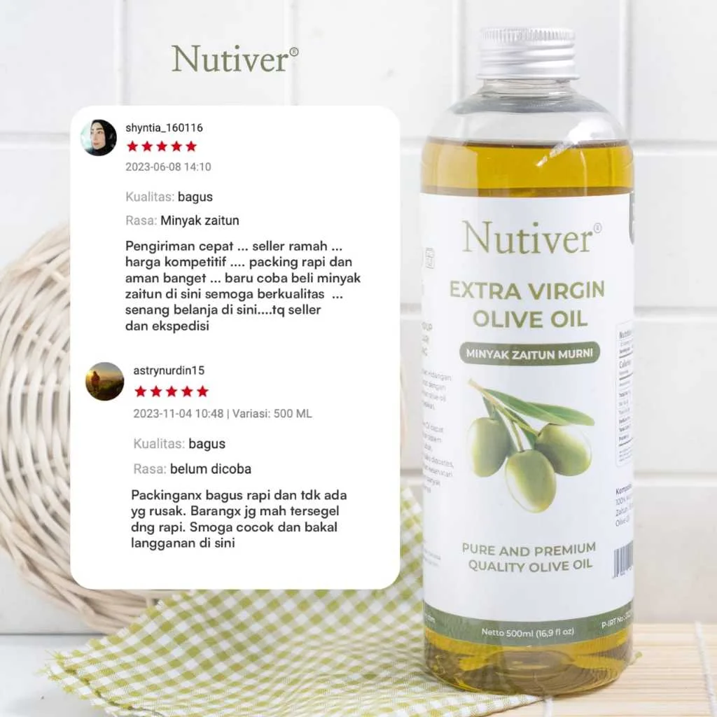 NUTIVER Minyak Zaitun Asli Extra Virgin Olive Oil Evoo Mpasi & Masakan Sehat 500ml Cold Pressed