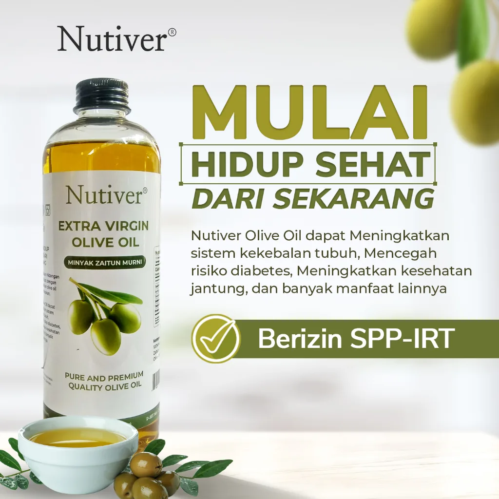 NUTIVER Minyak Zaitun Asli Extra Virgin Olive Oil Evoo Mpasi & Masakan Sehat 500ml Cold Pressed