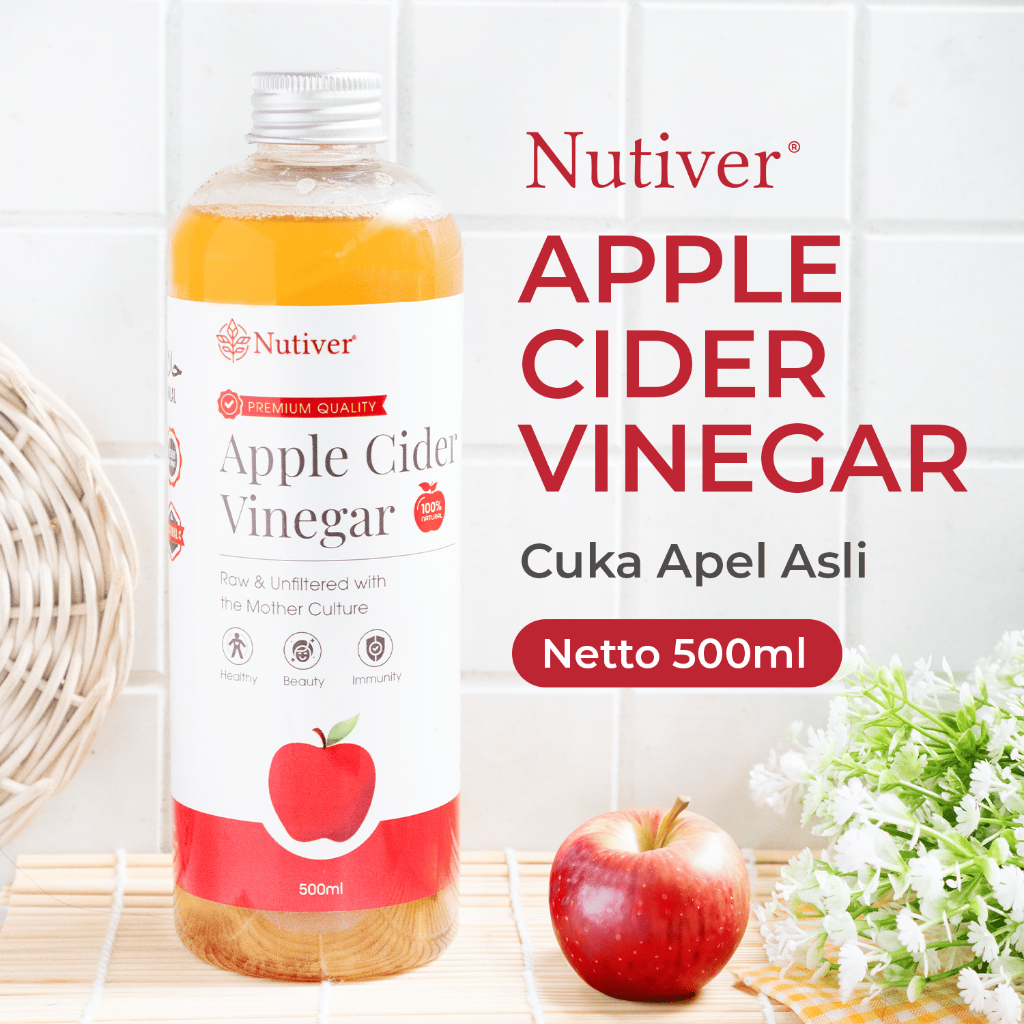 NUTIVER Cuka Apel Organik 500ml With The Mother  Apple Cider Vinegar Original untuk Diet