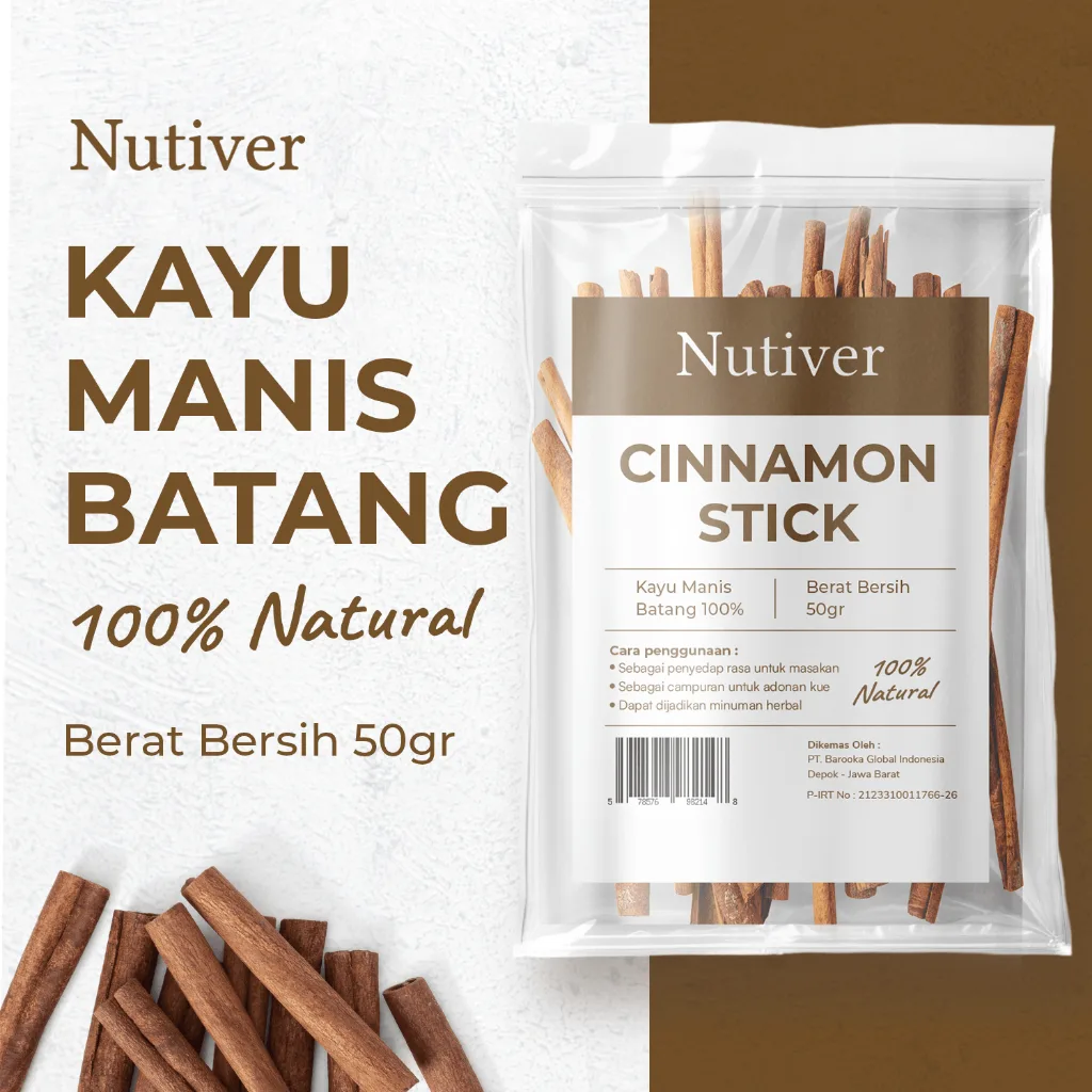 NUTIVER Kayu Manis Batang 50gr Cinnamon Stick Rempah Kayu Manis Batang Original Aromatik Masakan