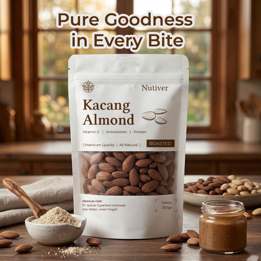 NUTIVER Kacang Almond Roasted 250gr Almond Panggang Premium Snack Sehat Gurih Tanpa Pengawet