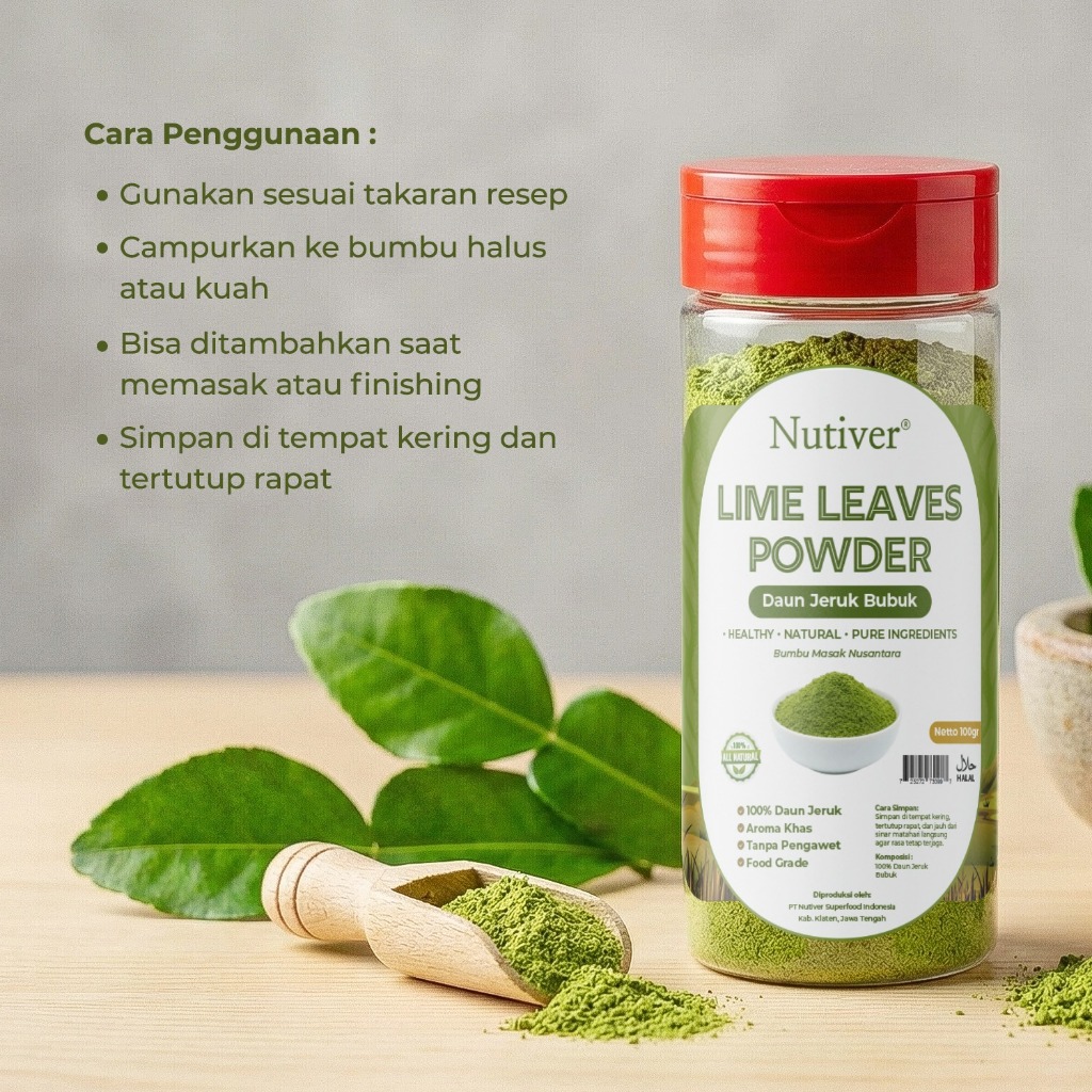 NUTIVER Lime Leaves Powder 100gr Daun Jeruk Bubuk Bumbu Masak Alami Rempah Dapur Tanpa Pengawet