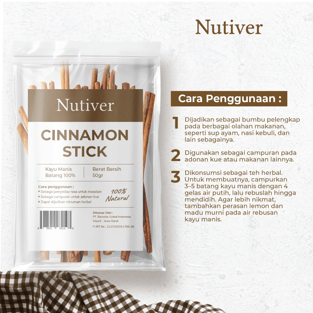 NUTIVER Kayu Manis Batang 50gr Cinnamon Stick Rempah Kayu Manis Batang Original Aromatik Masakan