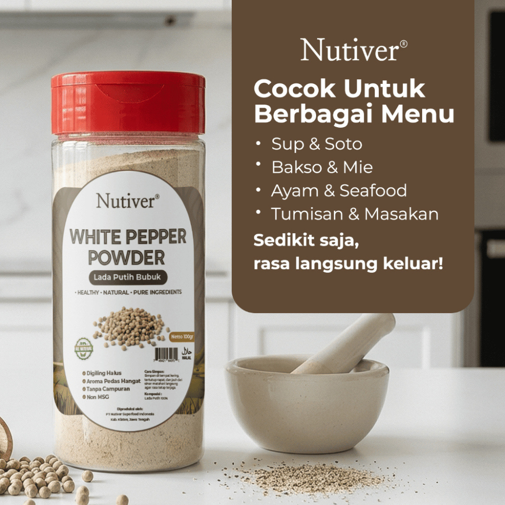 Nutiver Lada Putih Bubuk 90gr White Pepper Powder Asli Bumbu Dapur Premium Non MSG