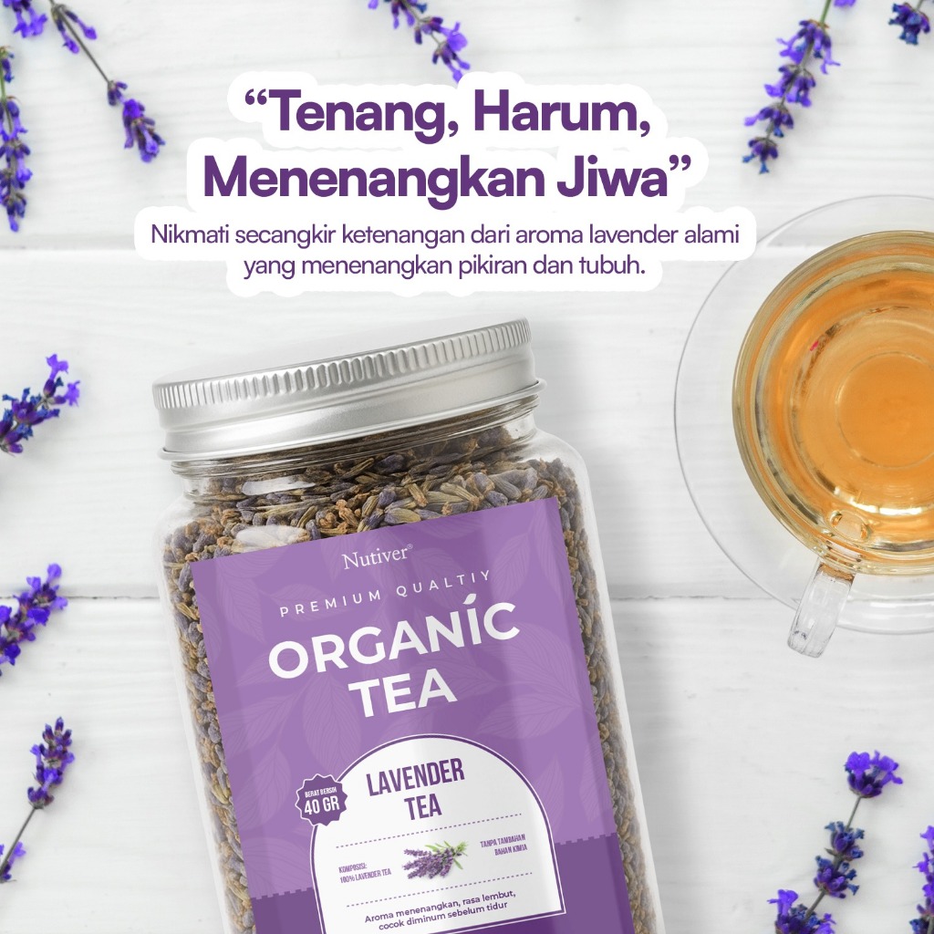 Nutiver Teh Bunga Organik Lavender Teh Herbal Aromatic Menenangkan Relaksasi Sebelum Tidur 40gr