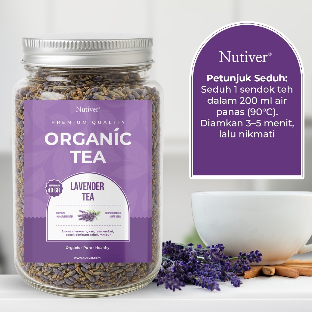 Nutiver Teh Bunga Organik Lavender Teh Herbal Aromatic Menenangkan Relaksasi Sebelum Tidur 40gr