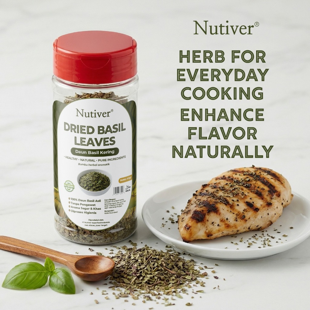NUTIVER Dried Basil Leaves Powder 40gr Bubuk Daun Basil Kering Bumbu Italian Herbal Natural Tanpa Pengawet