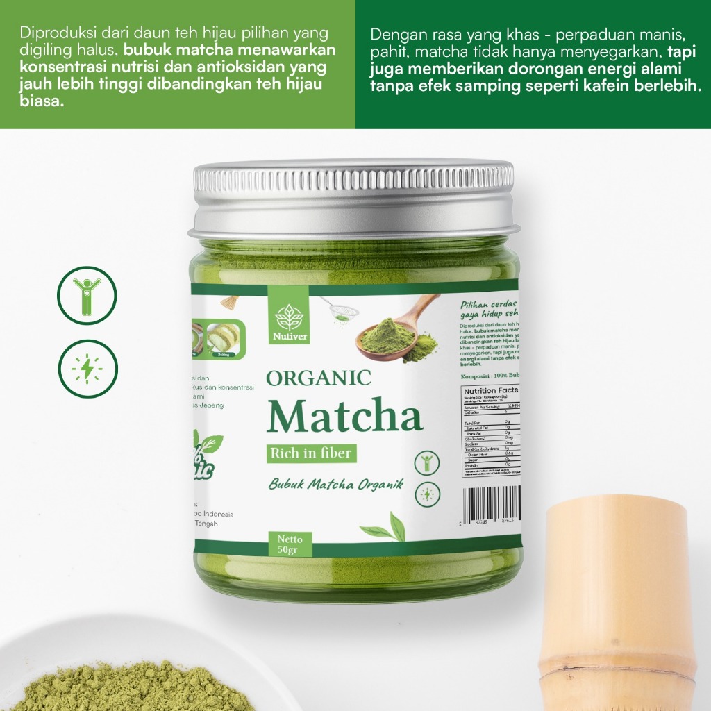 NUTIVER Pure Matcha Powder Premium Matcha Bubuk Matcha Organic & Original 50gr