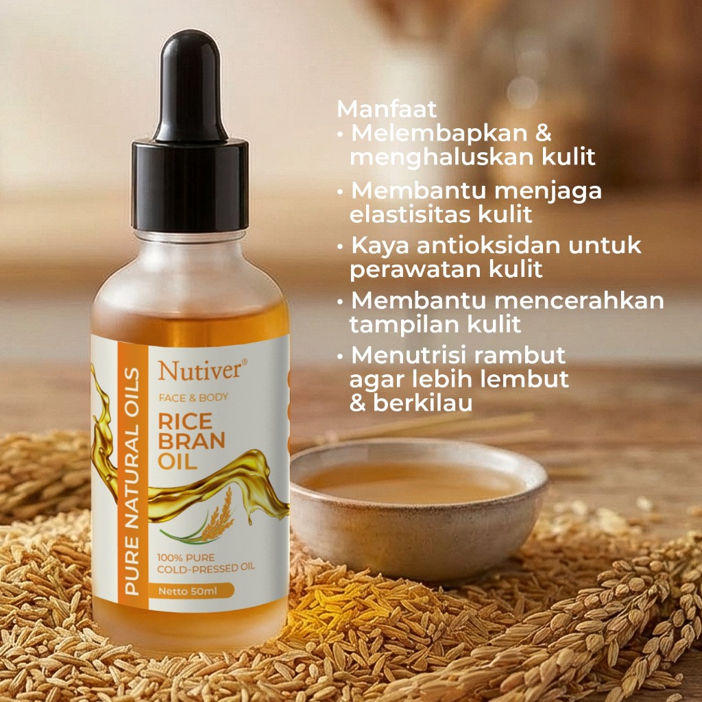 NUTIVER Rice Bran Oil 50ml Minyak Dedak Beras Cold Pressed untuk Wajah & Rambut