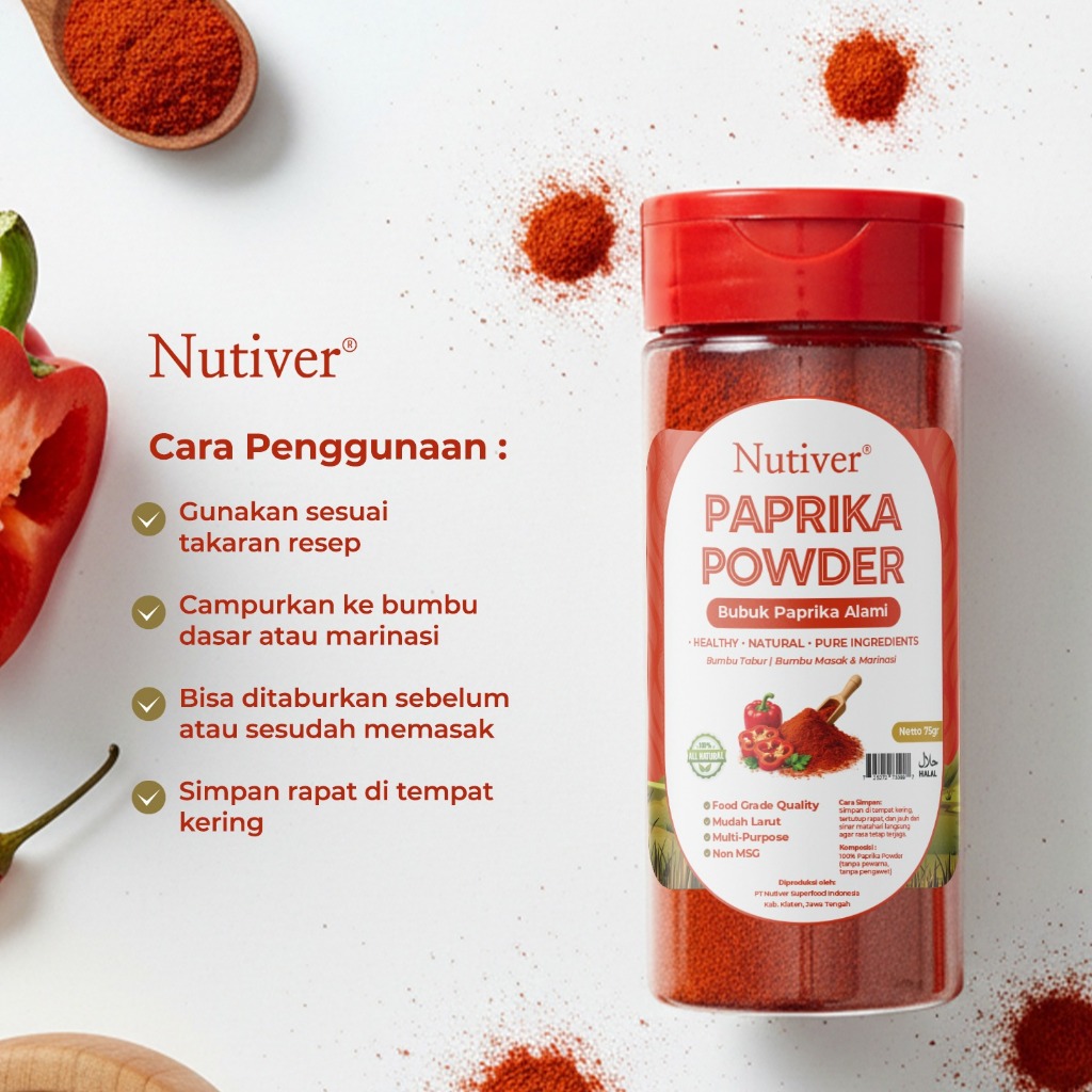 NUTIVER Paprika Powder 75gr Paprika Bubuk Alami Non MSG Tanpa Pengawet Bumbu Masak & Marinasi