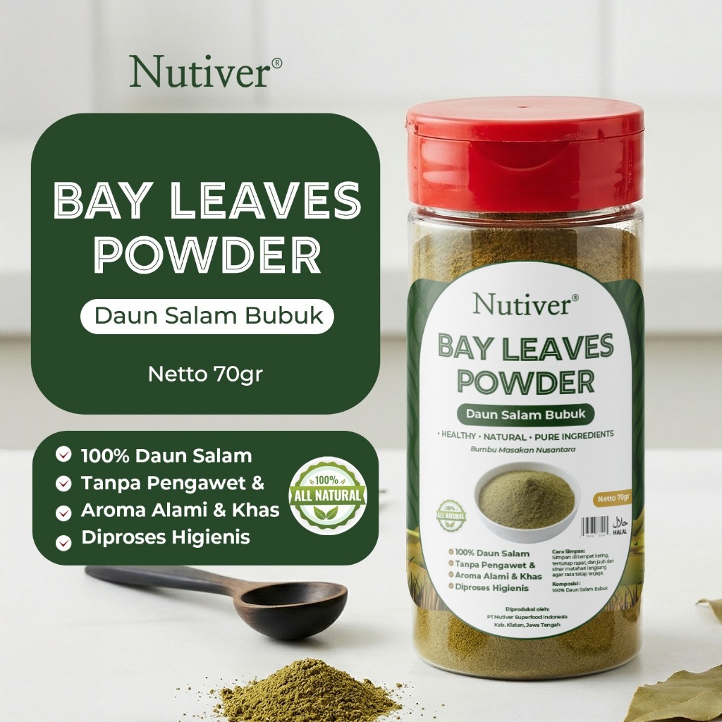 NUTIVER Daun Salam Bubuk 70gr Bay Leaves Powder Daun Salam Bumbu Masak Alami Aroma Khas Tanpa Pengawet
